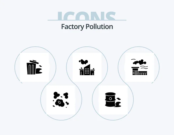 Factory Pollution Glyph Icon Pack Icon Design Industry Pollution Environment — Stock Vector