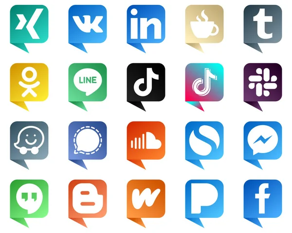 Chat Bubble Style Social Media Icon Set Icons Signal Slack — Stok Vektör