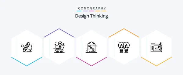 Design Thinking Line Icon Pack Including Solution Bulb Idea Paper — Stockvektor