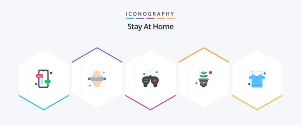 Stay Home Flat Icon Pack Including Dry Growing Game Pot — Stock vektor