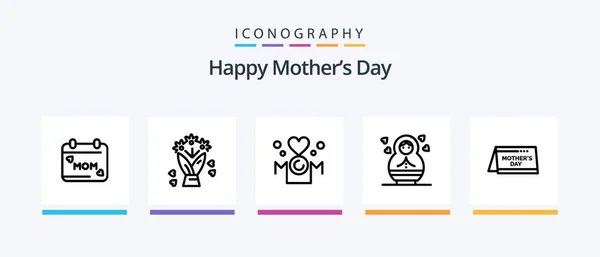 Happy Mothers Day Line Icon Pack Including Child Date Creative — Stok Vektör