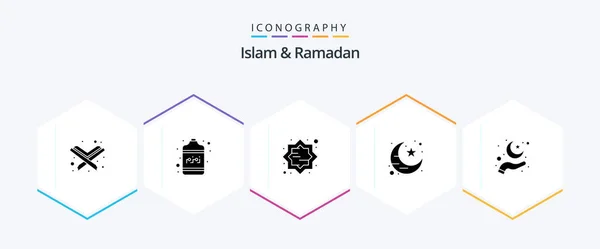 Islam Ramadan Glyph Icon Pack Including Care Moon Art Muslim — Stok Vektör
