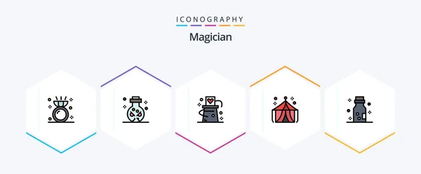 Magician Filledline Icon Pack Including Bottled Fair Card Entertainment Trick — Stockvector