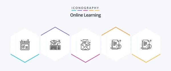 Online Learning Line Icon Pack Including File Documents Mail Literature — Archivo Imágenes Vectoriales