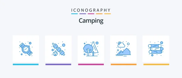 Camping Blue Icon Pack Including Wood Energy Jungle Sun Rise — Wektor stockowy
