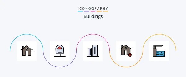 Buildings Line Filled Flat Icon Pack Including House Clear Architecture — Stockvektor