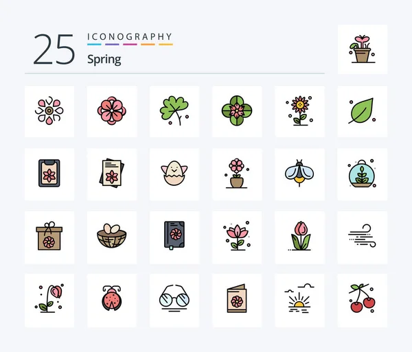 Весна Линия Заполненный Пакет Значков Включая Цветок Природа Весенний Цветок — стоковый вектор