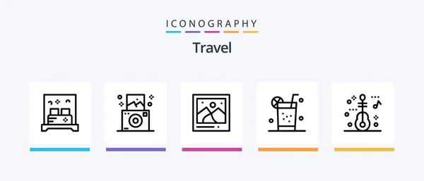 Travel Line Icon Pack Including Travel Guitar Key Payment Credit — Stok Vektör
