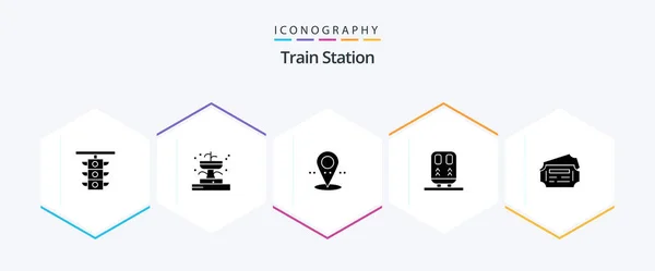 Train Station Glyph Icon Pack Including Ticket Transportation Park Train — Stockvektor