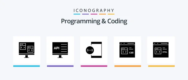 Programming Coding Glyph Icon Pack Including Develop Code Development Development — Vetor de Stock