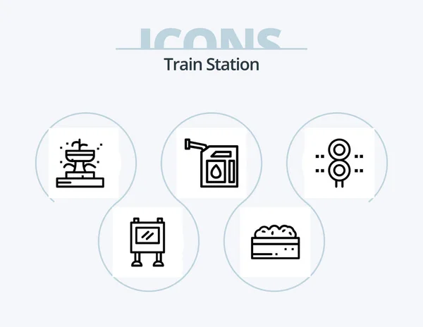 Train Station Line Icon Pack Icon Design Pin Location Flag — Vetor de Stock