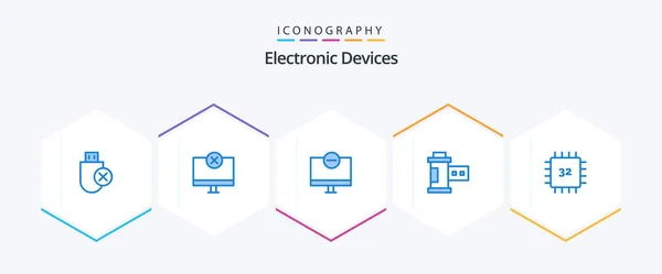Devices Blue Icon Pack Including Gadget Computers Hardware Chip Photo — Stockový vektor
