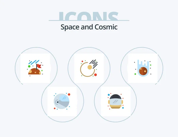 Space Flat Icon Pack Icon Design Meteor Moon Asteroid Meteor — Vetor de Stock