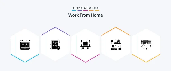 Work Home Glyph Icon Pack Including Coding Online Time Internet — Stockvector