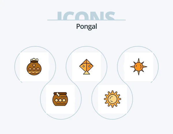 Pongal Line Filled Icon Pack Icon Design Decoration Celebrate Sand — Stock Vector