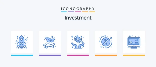 Investment Blue Icon Pack Including Money Return Hands Investment Menu — Vetor de Stock