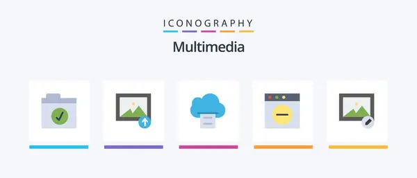 Multimedia Flat Icon Pack Including Print Photo Edit Creative Icons — Stockvektor