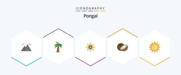 Pongal Flat Icon Pack Including Day Food Indian Coconut Setting — Stockvektor