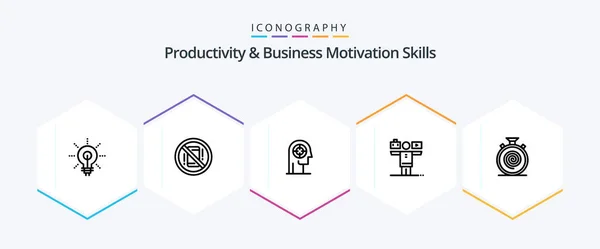 Productivity Business Motivation Skills Line Icon Pack Including Play Balance — Stok Vektör