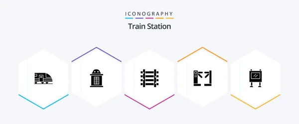 Train Station Glyph Icon Pack Including Billboard Advertisement Station Underground — Vettoriale Stock