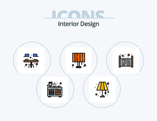 Interior Design Line Filled Icon Pack Icon Design Floor Crib — Stok Vektör