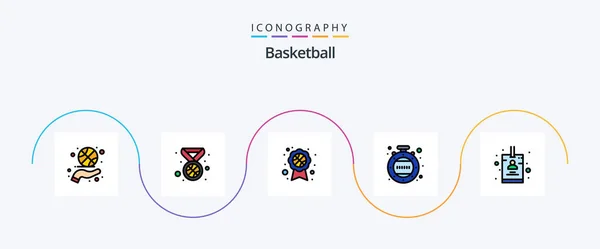 Basketball Line Filled Flat Icon Pack Including Card Award Badge — 图库矢量图片