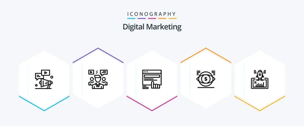 Digital Marketing Line Icon Pack Including Money Eye Video Website — Archivo Imágenes Vectoriales