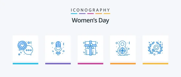 Womens Day Blue Icon Pack Including Power Celebrate Women Women — Wektor stockowy