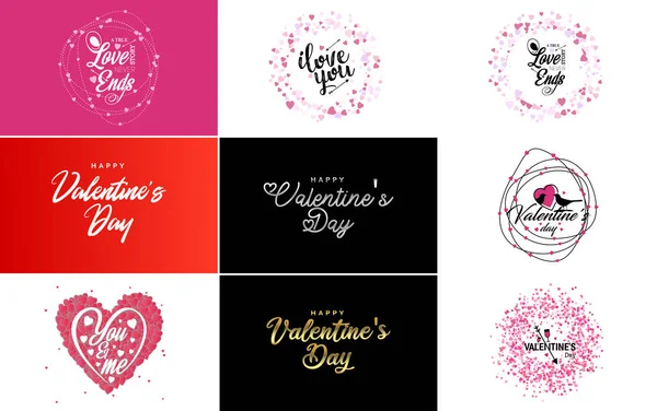 Happy Valentine Day Greeting Card Template Cute Animal Theme Pink — 图库矢量图片