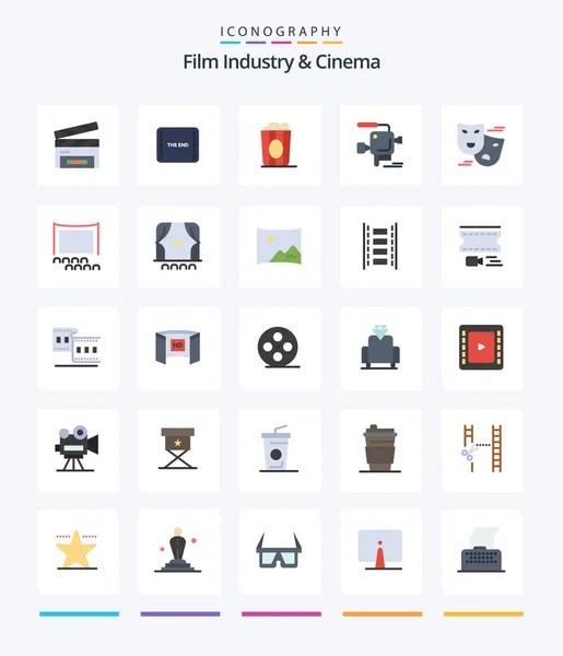 Creative Cenima Flat Icon Pack Comedy Film Camera Cinema Film — Stock Vector