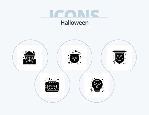 Halloween Glyph Icon Pack Icon Design Flag Halloween Castle Cauldron — Stok Vektör