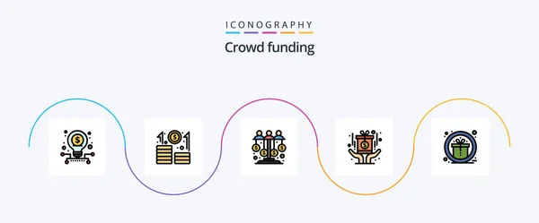 Crowdfunding Line Filled Flat Icon Pack Including Award Reward Dollar — Stock Vector
