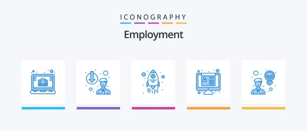 Employment Blue Icon Pack Including Idea Creativity Launch Resume Employment — Vetor de Stock
