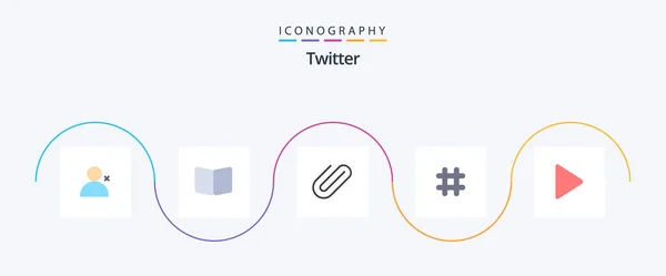 Twitter Flat Icon Pack Including Video Twitter Attachment Tweet Follow — Stok Vektör