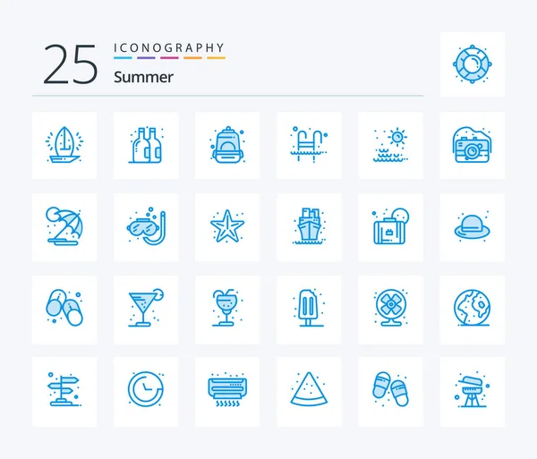 Summer Blue Color Icon Pack Including Sea Swimming Backpack Swim — Stockvector