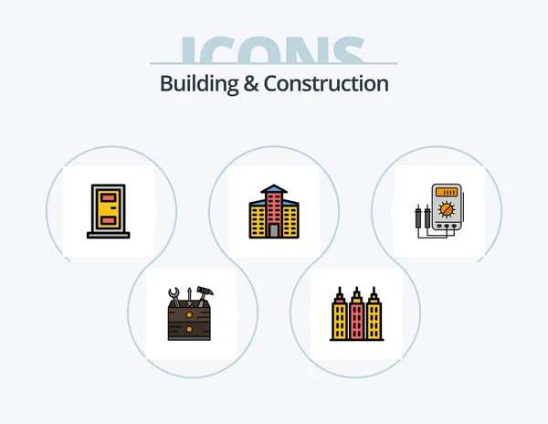 Building Construction Line Filled Icon Pack Icon Design Work Construction — Stockvector