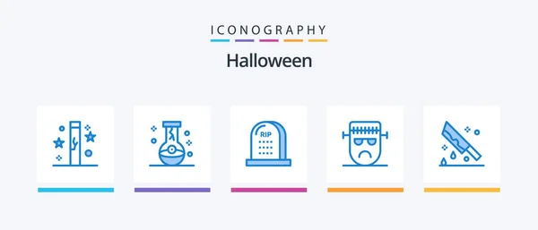 Halloween Blue Icon Pack Including Face Cartoon Halloween Rip Graveyard — Stockový vektor