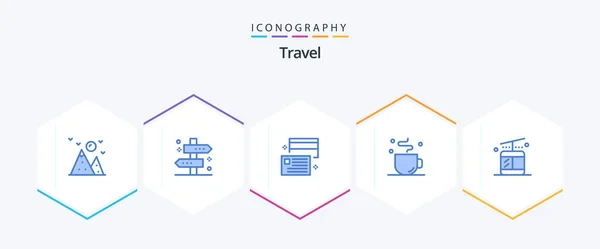 Travel Blue Icon Pack Including Time Coffee Way Break Credit — Stockvector