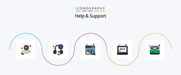 Help Support Line Filled Flat Icon Pack Including Time Support — Image vectorielle