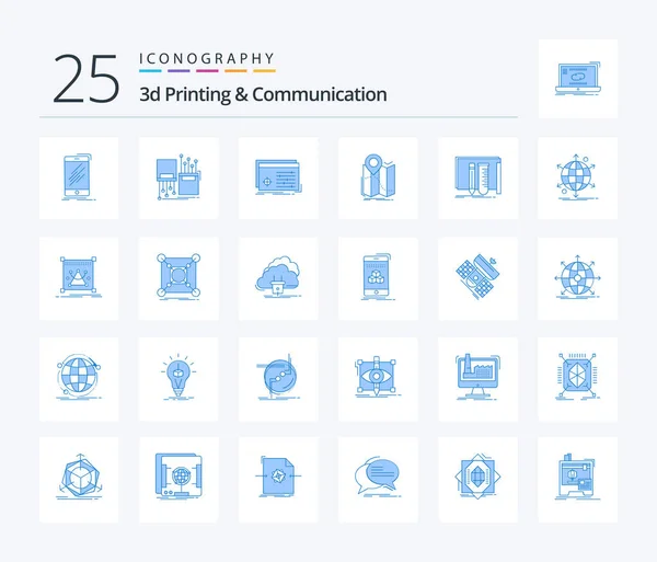 Printing Communication Blue Color Icon Pack Including Map Gps Lane — Vector de stock