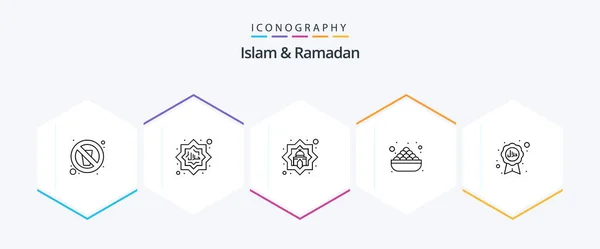 Islam Ramadan Line Icon Pack Including Ice Bowl Islam Star — Vetor de Stock