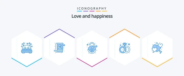 Love Blue Icon Pack Including Romantic Heart Heart Ring Diamond — Wektor stockowy