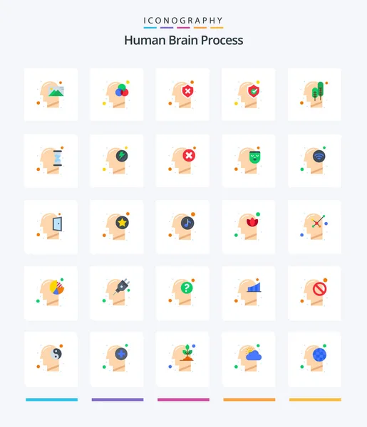 Creative Human Brain Process Flat Icon Pack Logical Head Color — Stockvector