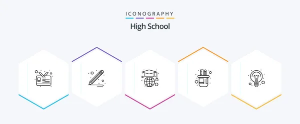 High School Line Icon Pack Including Light Holder Ideas Education — Wektor stockowy