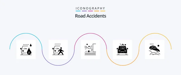 Road Accidents Glyph Icon Pack Including Road Danger Road Car — Vetor de Stock
