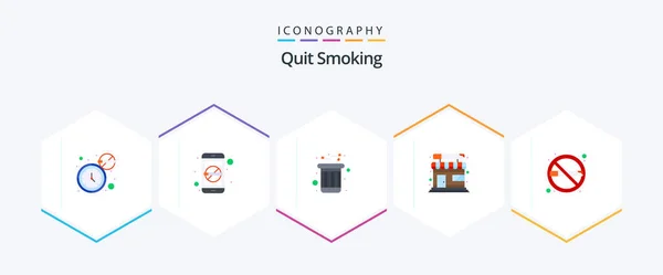 Quit Smoking Flat Icon Pack Including Cigarette Banned Trash Tobacco — Archivo Imágenes Vectoriales