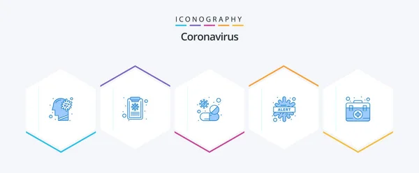 Coronavirus Blue Icon Pack Including Virus Bacteria Medicine Warning Virus — Archivo Imágenes Vectoriales
