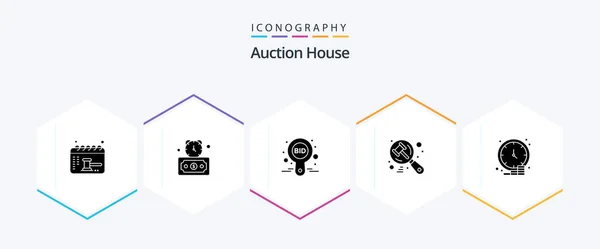 Auction Glyph Icon Pack Including Business Hammer Bid Auction Label — Image vectorielle