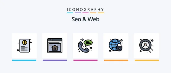 Seo Web Line Filled Icon Pack Including Share Connection Web — Stockvektor