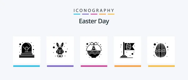 Easter Glyph Icon Pack Including Egg Flag Cart Egg Flag — Vector de stock